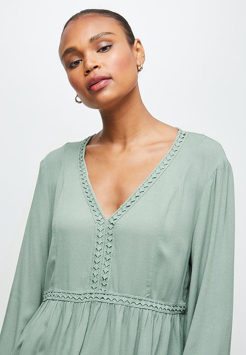 edit - Lace inset peasant blouse - sage