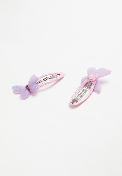 Pop Candy - Girls butterfly hair clips - purple & pink