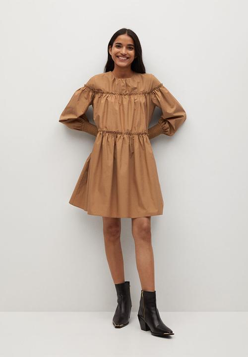 MANGO - Dress lin - brown