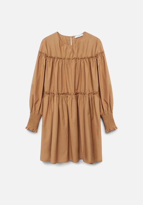 MANGO - Dress lin - brown