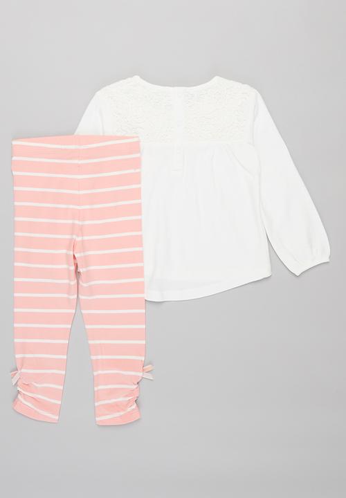 MINOTI - Long sleeve top & legging set cream - white & pink