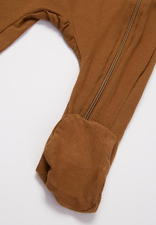 Baby Star - Zip closure babygrow - brown