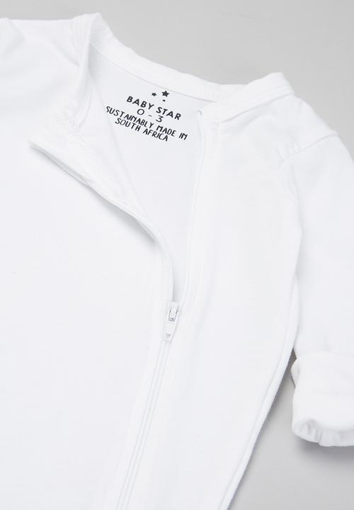 Baby Star - Zip closure babygrow - true white