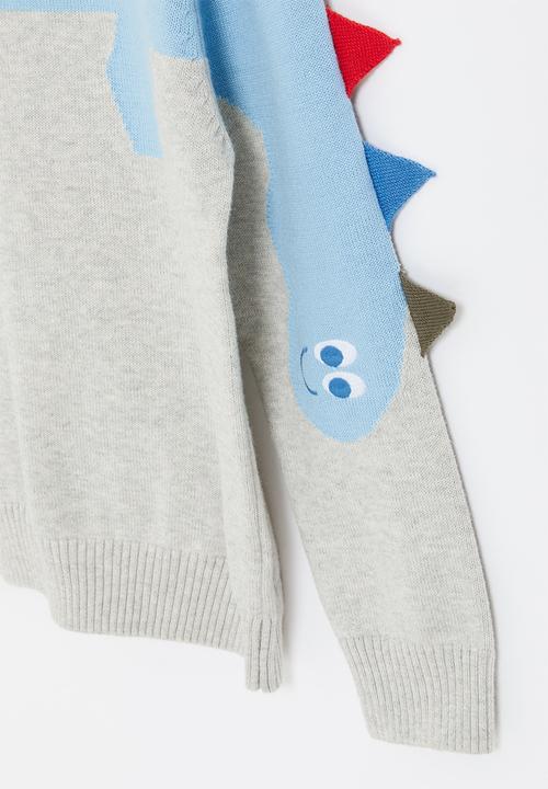Pop Candy - Boys dino knitwear - grey & blue
