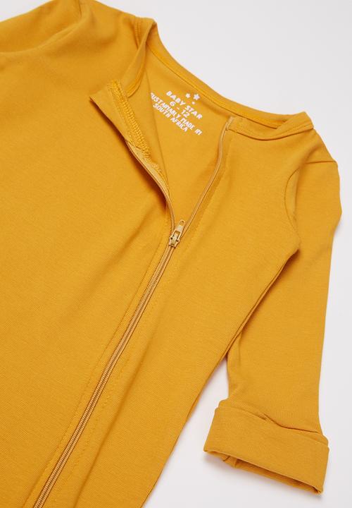 Baby Star - Zip closure babygrow - mustard