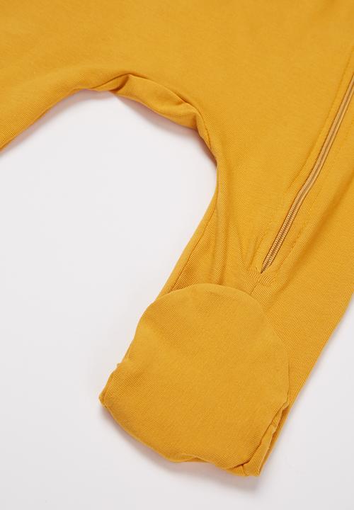 Baby Star - Zip closure babygrow - mustard