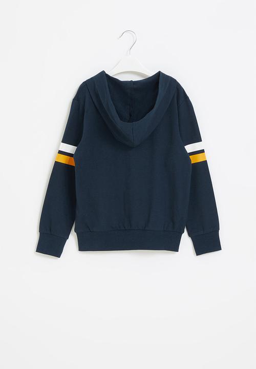 Pop Candy - Boys side stripe zip through hoodie - navy