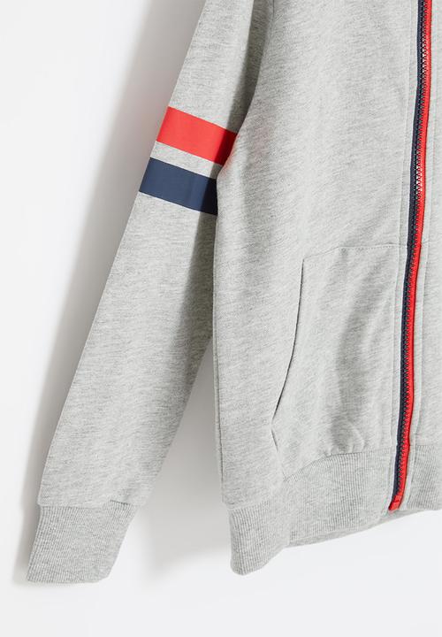 Pop Candy - Boys side stripe zip through hoodie - grey