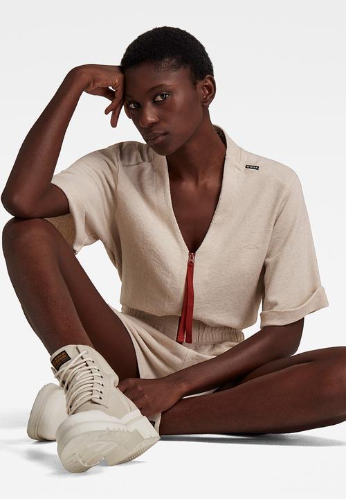 G-STAR - Contrast zipper blouse playsuit - ecru