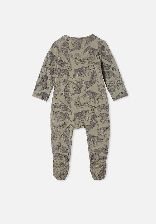 Cotton On - The long sleeve zip romper - silver sage/charlie cheetah