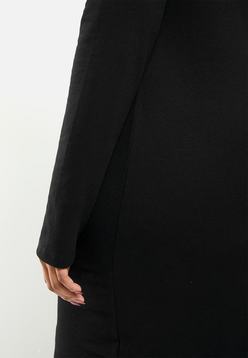 POLO - Plus renni exclusive long sleeve rhinestone golfer dress - black