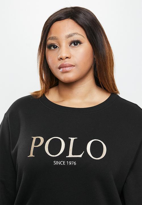 POLO - Plus ashton long sleeve logo sweater - black
