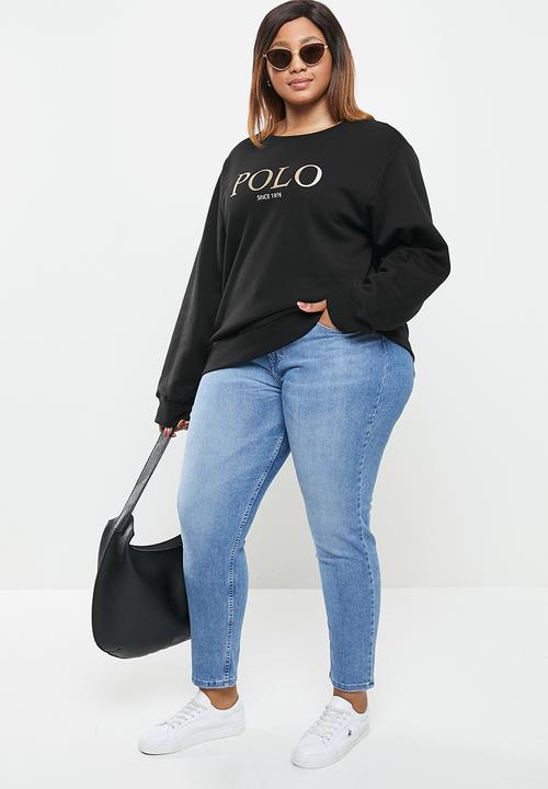 POLO - Plus ashton long sleeve logo sweater - black