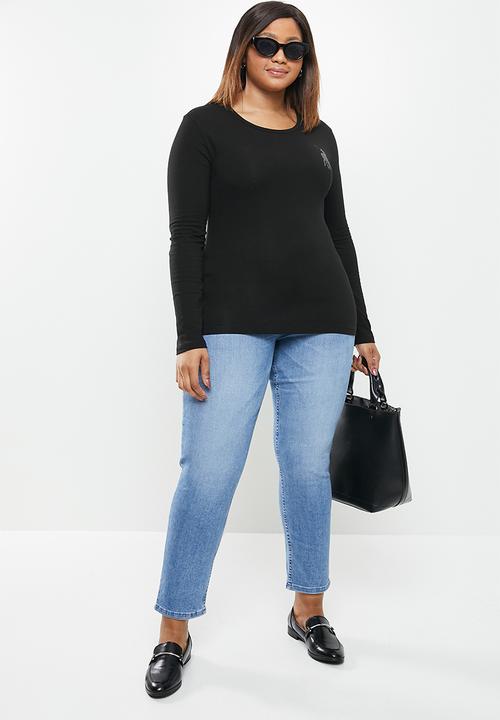 POLO - Plus tiffany long sleeve exclusive rhinestone t-shirt - black