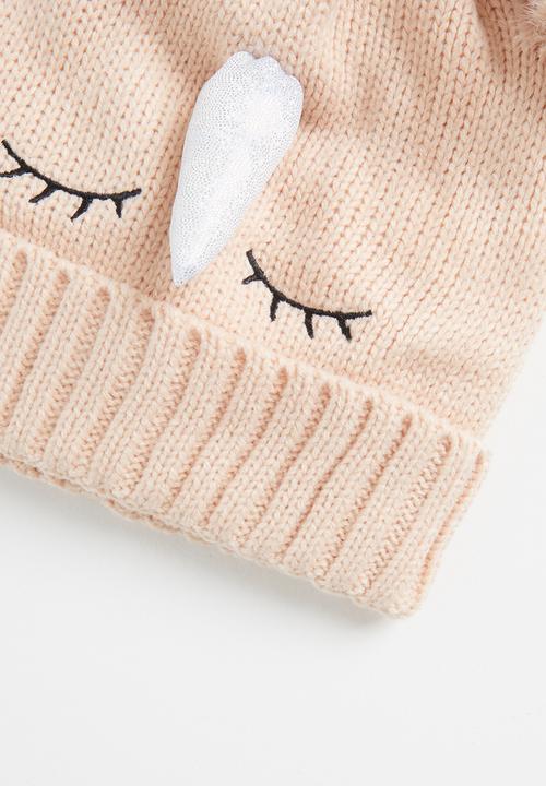 Pop Candy - Girls unicorn pom pom beanie - pink