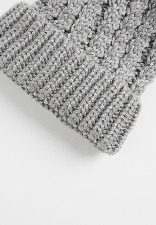 Pop Candy - Girls pom pom detail beanie - grey