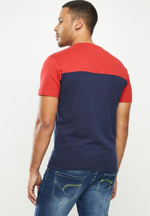 Aca Joe - Aca Joe colour blocked 88 T-shirt - red & navy