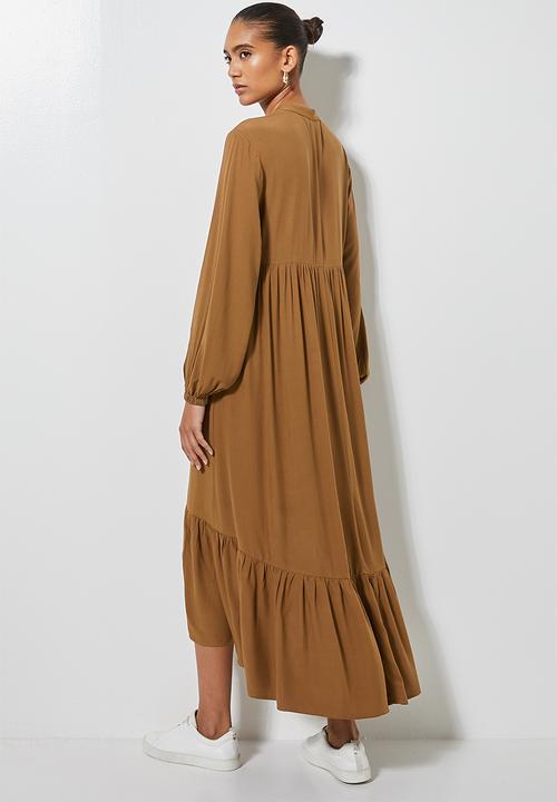 Superbalist - Mandarin collar tiered dress - tan