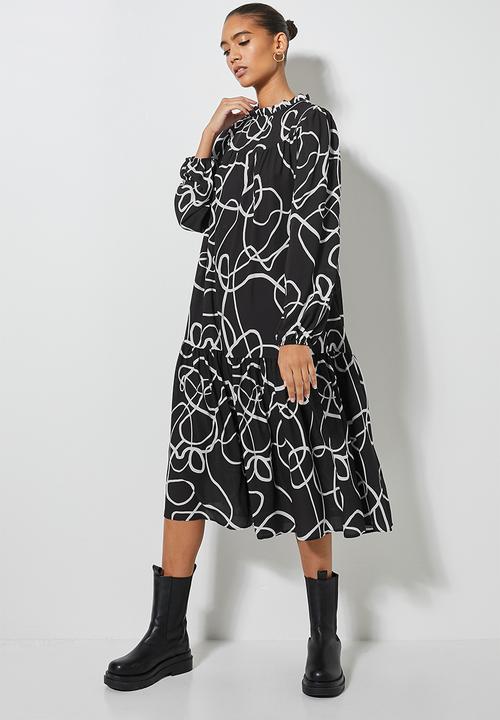 Superbalist - Midi gypsy dress - black & white 