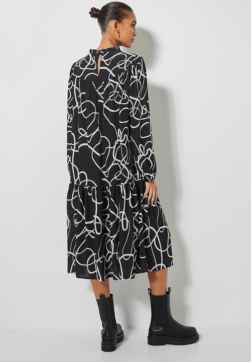 Superbalist - Midi gypsy dress - black & white 