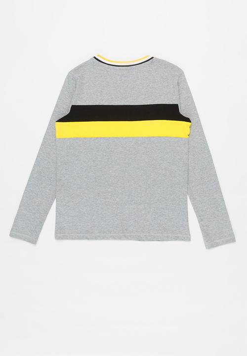 GUESS - Guess long sleeve stripe crew tee - grey