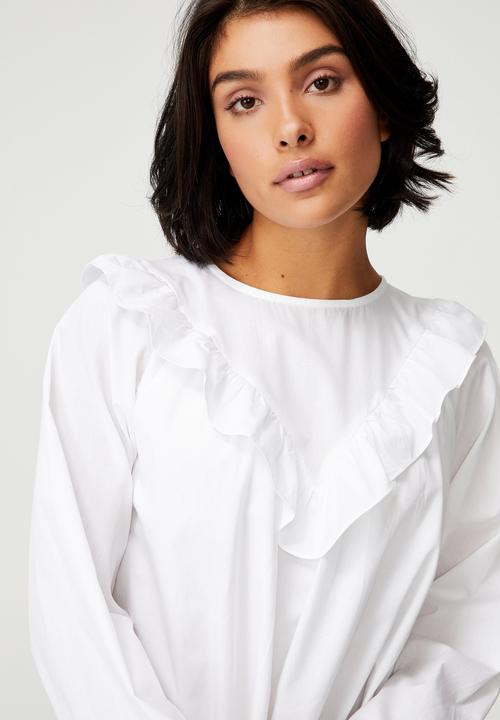 Cotton On - Woven juliet long sleeve mini dress - white