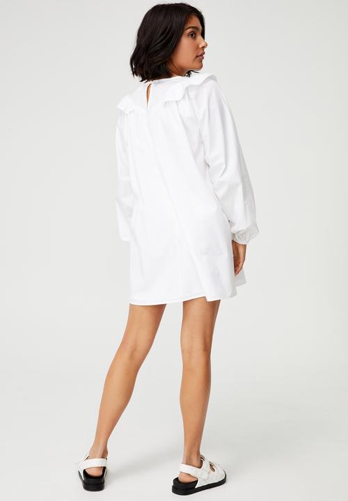 Cotton On - Woven juliet long sleeve mini dress - white