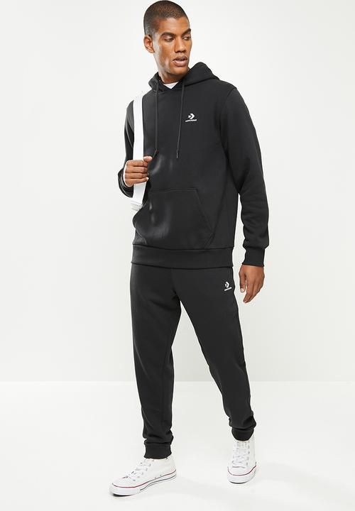 Converse - Embroidered star chevron fleece pullover hoodie - black