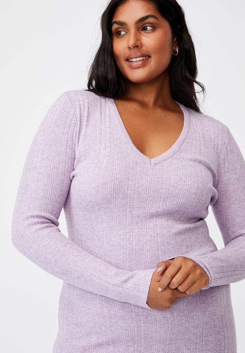 Cotton On - Curve emily long sleeve midi split dress - lilac bloom marle