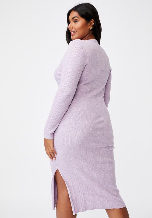 Cotton On - Curve emily long sleeve midi split dress - lilac bloom marle