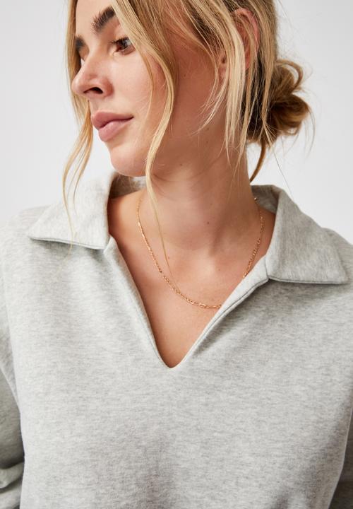 Cotton On - Kora collared long sleeve pullover - light grey marle