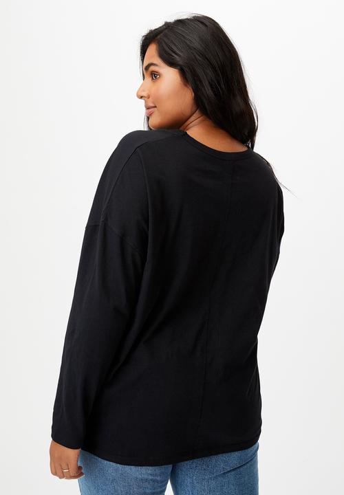 Cotton On - Curve oversized side split long sleeve top - black