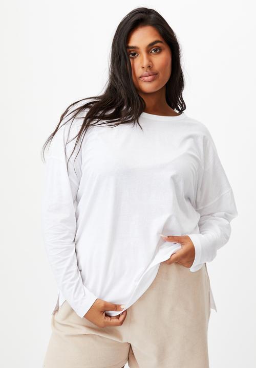 Cotton On - Curve oversized side split long sleeve top - white