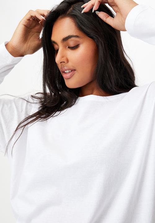 Cotton On - Curve oversized side split long sleeve top - white