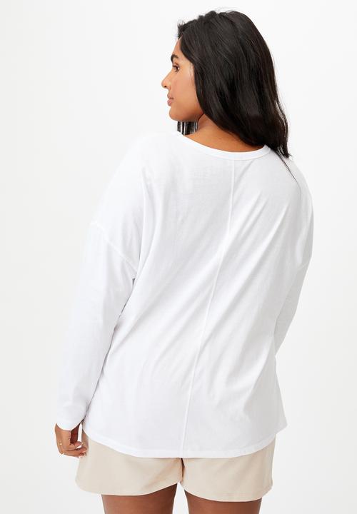 Cotton On - Curve oversized side split long sleeve top - white