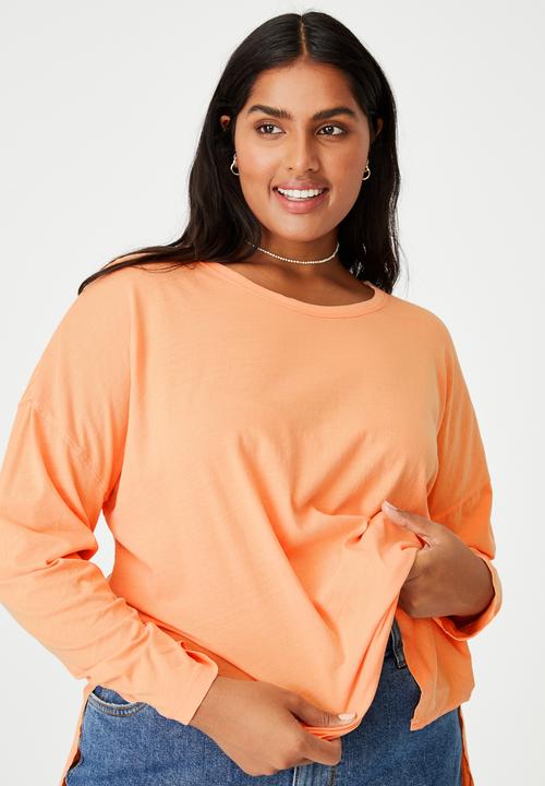 Cotton On - Curve oversized side split long sleeve top - washed lemon