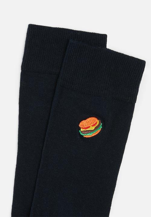 Happy Socks - Embroidery burger socks - navy & blue