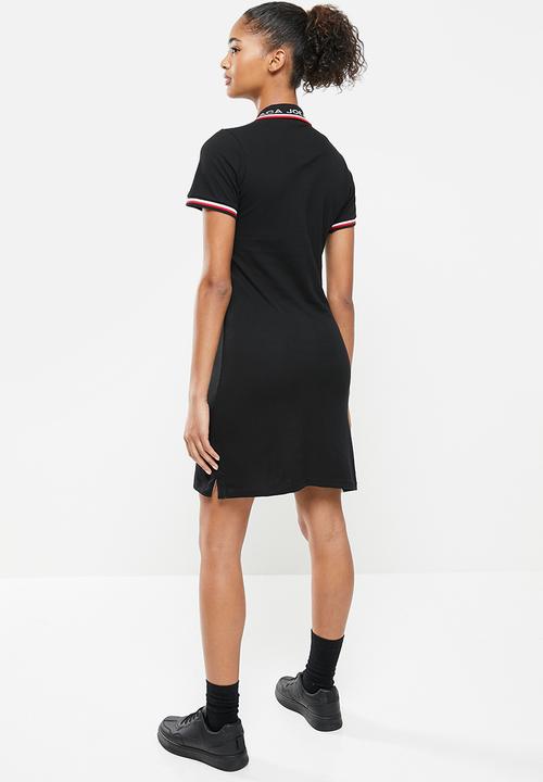 Aca Joe - Contrast collar pique dress - black