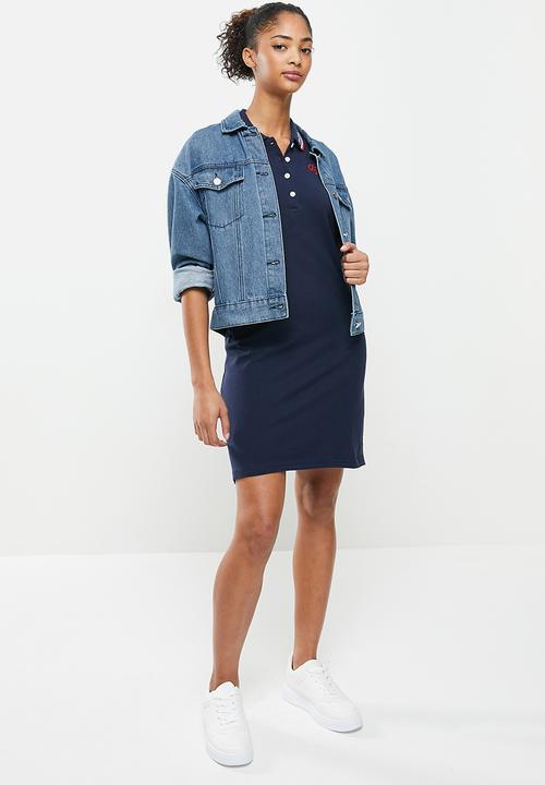 Aca Joe - Contrast collar pique dress - navy