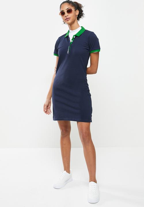 Aca Joe - Contrast collar sj dress - navy & green