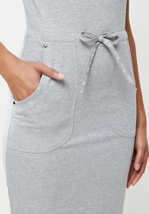 Aca Joe - Collared drawstring short sleeve dress - grey