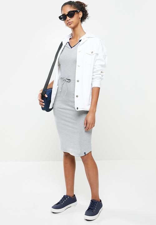 Aca Joe - Collared drawstring short sleeve dress - grey