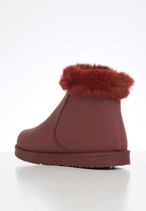 Jada - Faux fur lining zip ankle boot - burgundy