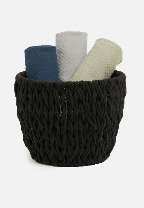 Sixth Floor - Large braided cotton rope basket - black