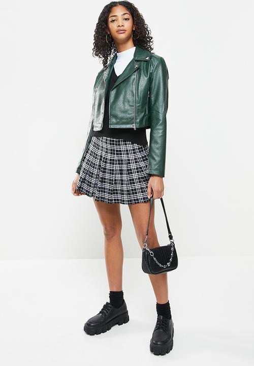 Blake - Cropped biker jacket - deep emerald