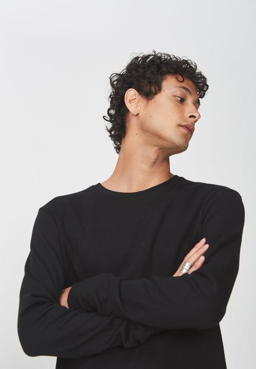 Cotton On - Waffle long sleeve T-shirt - black