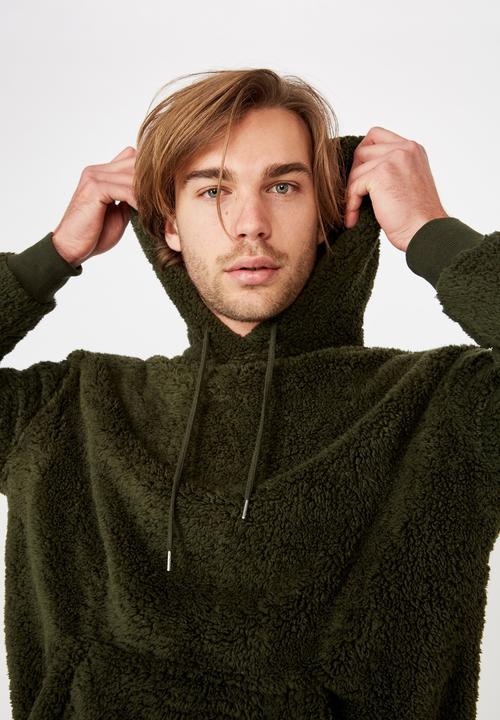 Cotton On - Drop shoulder teddy fleece hood - green