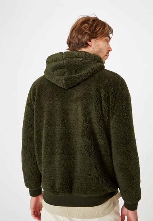 Cotton On - Drop shoulder teddy fleece hood - green