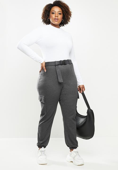 Missguided - Plus cargo jogger with buckle - grey