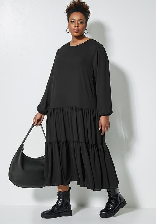 Superbalist - Tiered balloon sleeve maxi dress - black